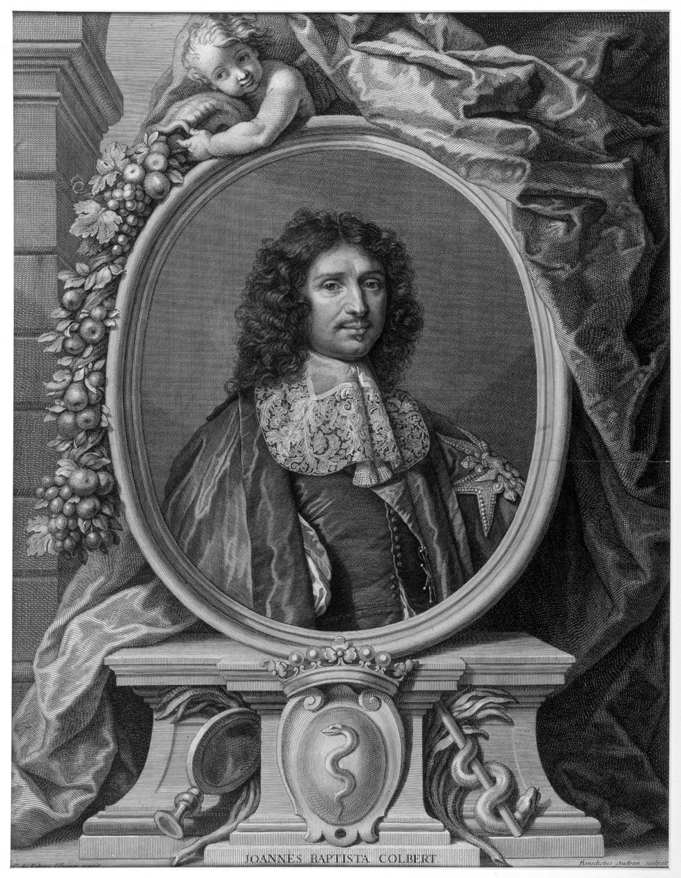 Porträt von Jean Baptiste Colbert (1619-1683) von Benoît I Audran nach Claude Lefebvre, Gravur 1709 von Claude (after) Lefebvre