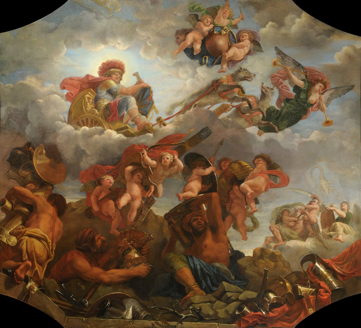 Mars auf seinem von Wölfen gezogenen Wagen von Claude Audran the Younger