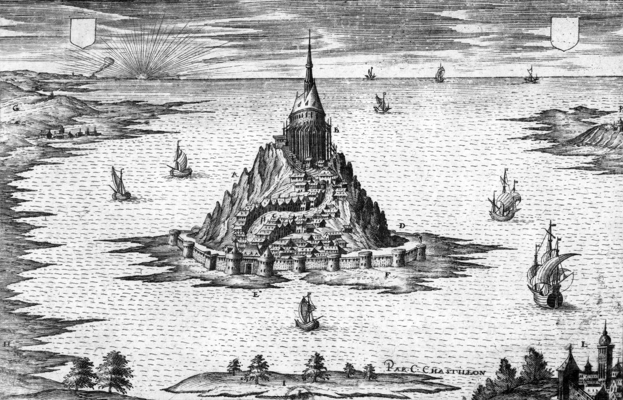 Mont Saint Michel in der Normandie, Gravur von Chastillon von Claude Chastillon