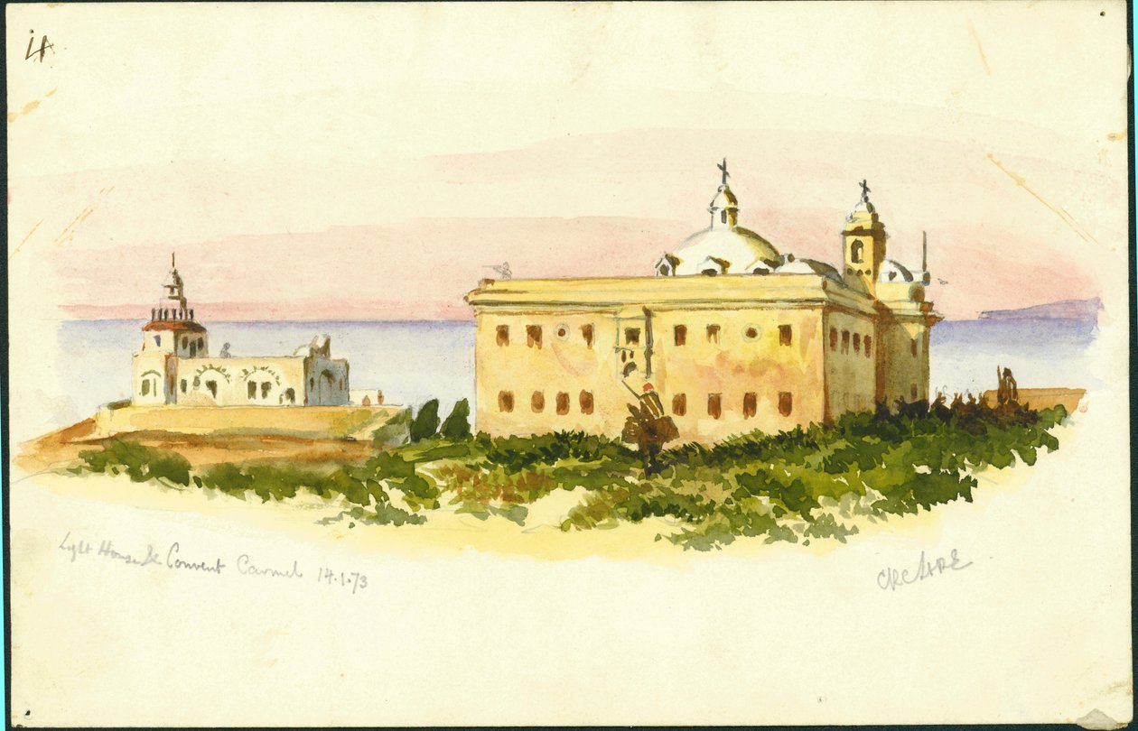Leuchtturm und Kloster, Karmel, 1873 von Claude Conder