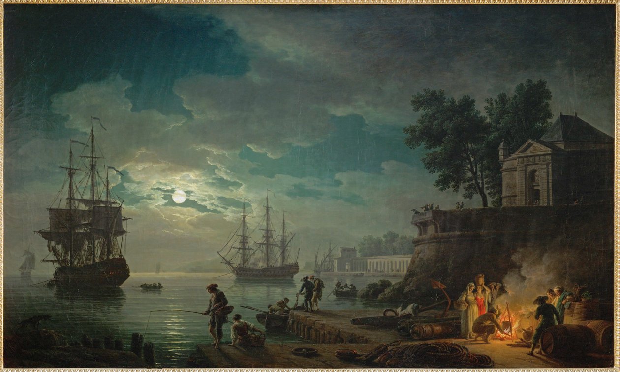 Die Nacht, ein Hafen bei Mondschein von Claude Joseph Vernet