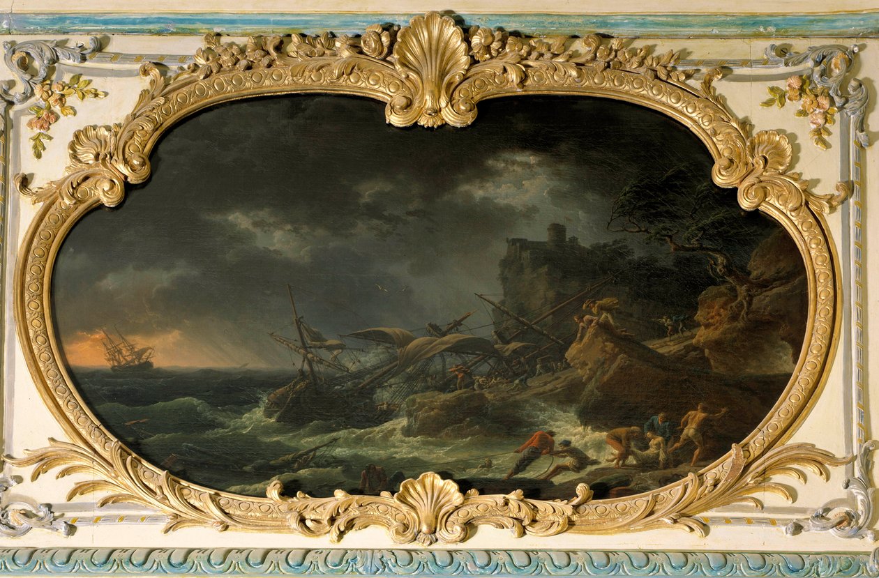 Die vier Tageszeiten: der Süden oder der Sturm. Schiffe während eines Schiffbruchs in einem trockenen Meer. Gemälde von Joseph Vernet (1714-1789) 1762 von Claude Joseph Vernet
