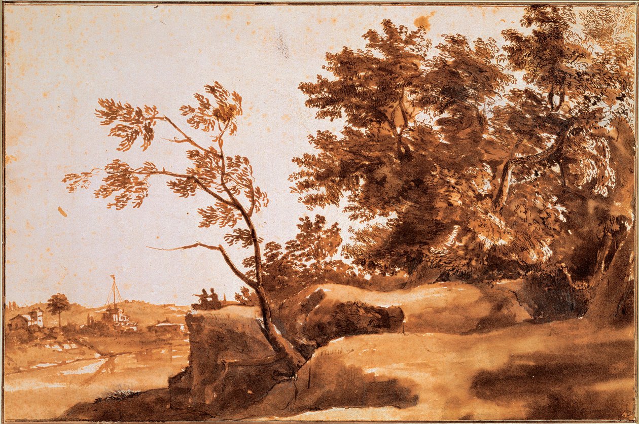 Landschaft am Tiber mit Castel Sant