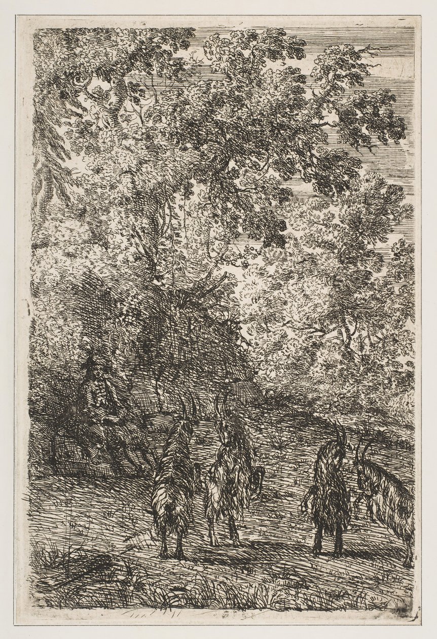 Vier Ziegen, linker Abschnitt von Die Ziegen, ca. 1630-33 von Claude Lorrain