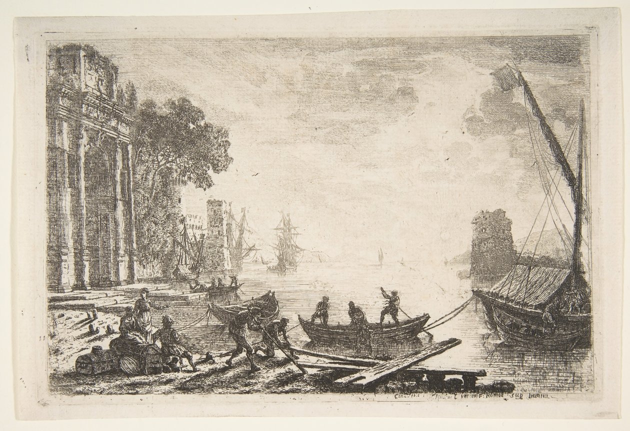 Hafenszene mit aufgehender Sonne (1634) von Claude Lorrain