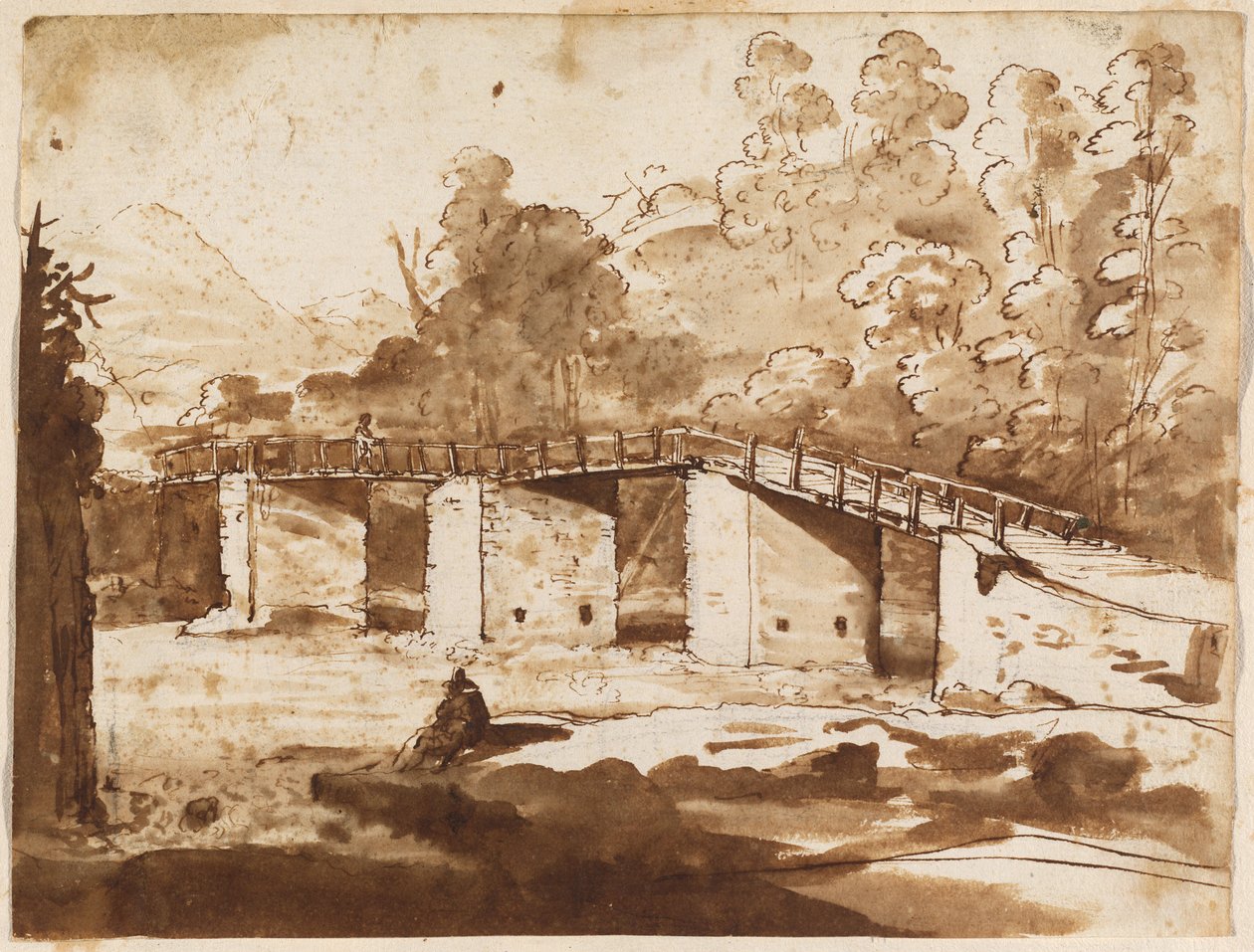 Landschaft mit einer Brücke von Claude Lorrain