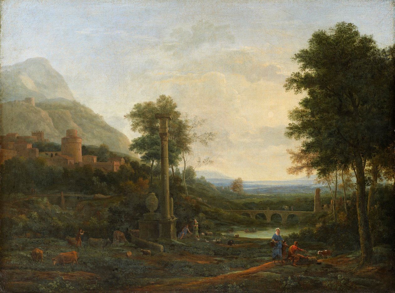 Landschaft mit Säule und Figuren von Claude Lorrain