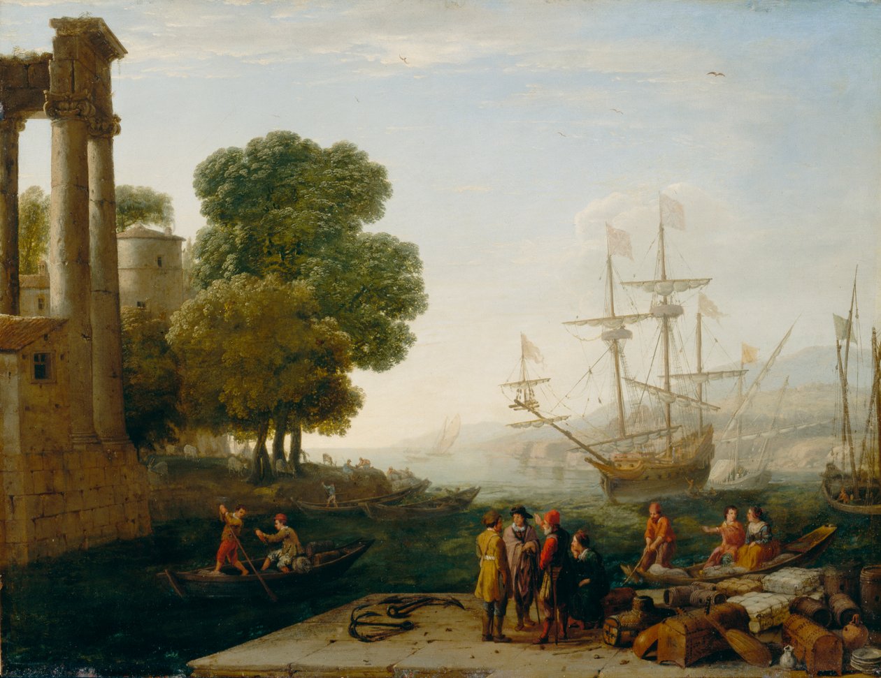 Ein Hafen bei Sonnenuntergang, 1643 von Claude Lorrain