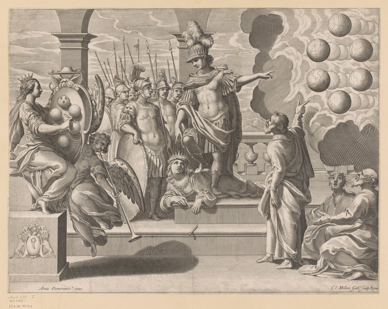 Allegorie mit Soldaten und dem Wappenschild der Medici von Claude Mellan