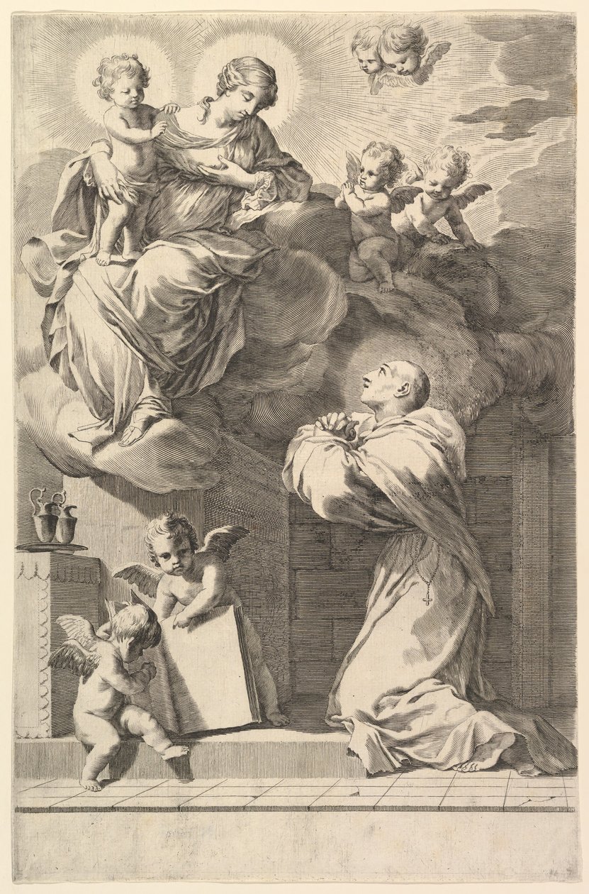 Heiliger Bernhard kniet vor der Jungfrau und dem Kind, 1640 von Claude Mellan