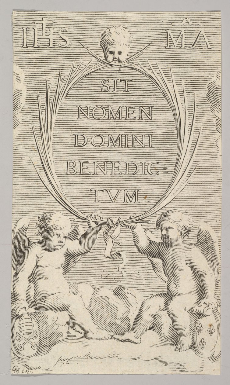 Zwei Engel auf Wolken sitzend von Claude Mellan