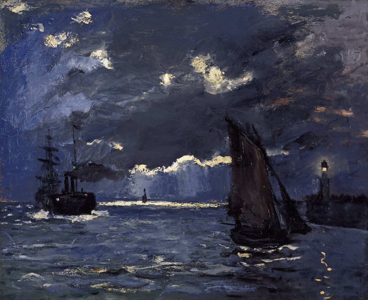 Eine Meereslandschaft, Schiffe im Mondlicht von Claude Monet