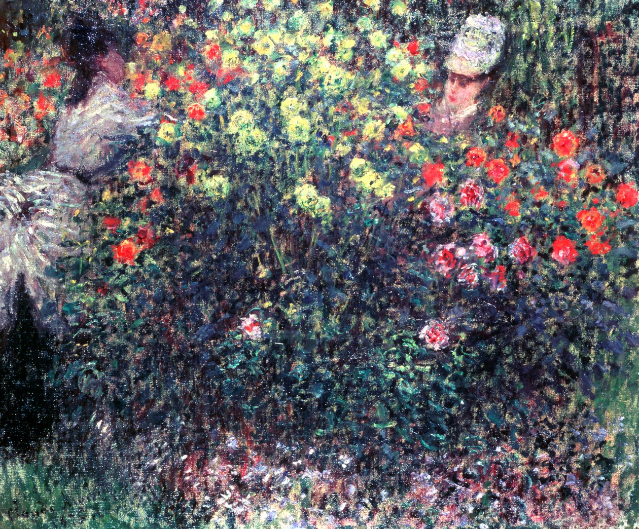 Mädchen in einer Masse von Dahlien, 1875 von Claude Monet