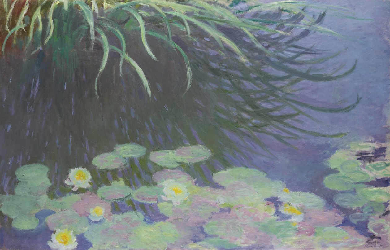 Seerosen mit Spiegelungen von hohem Gras von Claude Monet