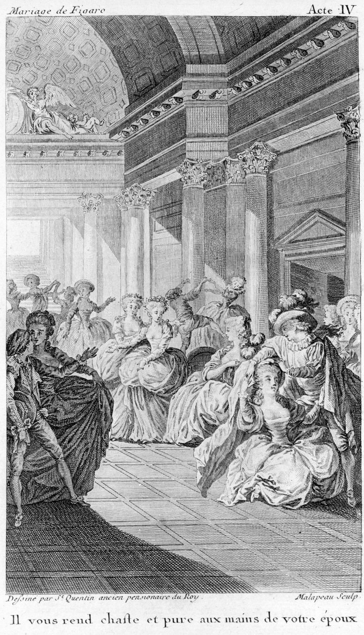 Le mariage de Figaro von Beaumarchais, Akt IV. Zeichnung von St. Quentin, Gravur von Malapeau von Claude Nicolas Malapeau