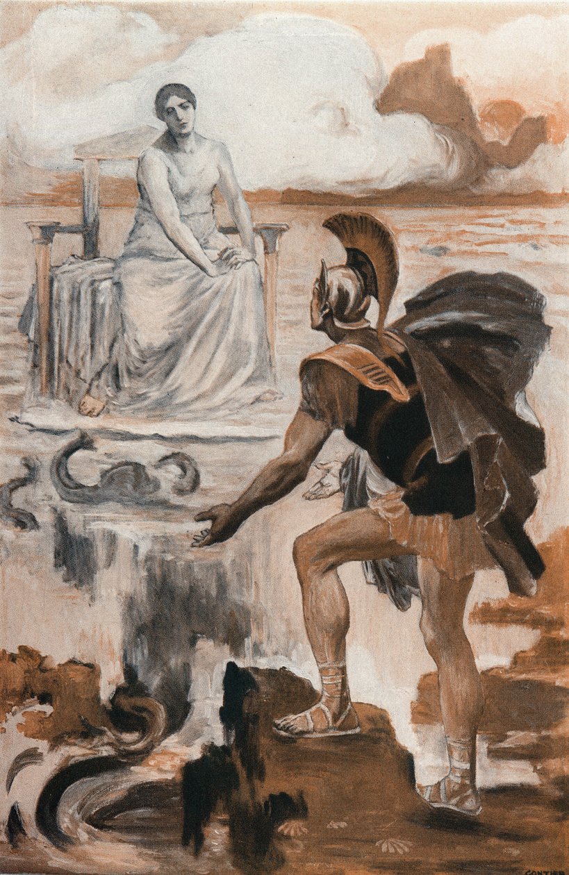Achilles ruft seine Mutter Thetis an. Illustration von Clement Gontier für Homers 