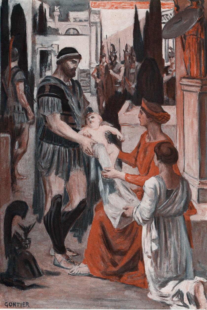 Abschied von Hector und Andromache. Illustration von Clement Gontier (1876-1918) für Homers 
