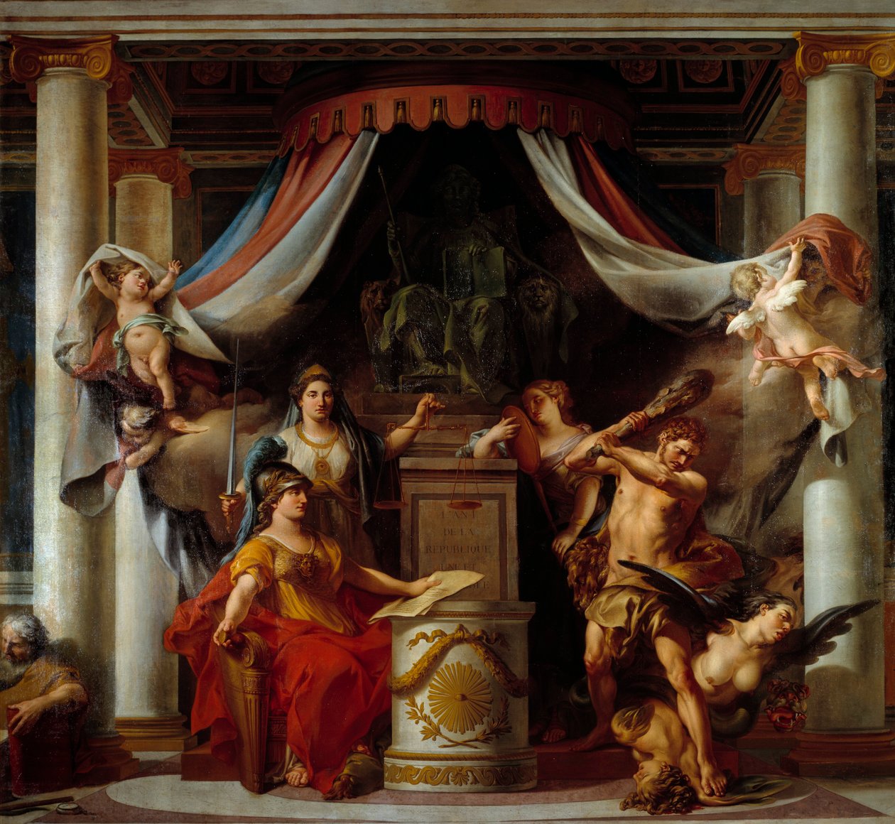 Allegorie der Revolution: Minerva überreicht Herkules das Dekret zur Abschaffung der Laster des Ancien Régime von Clement Louis Marie Anne Belle