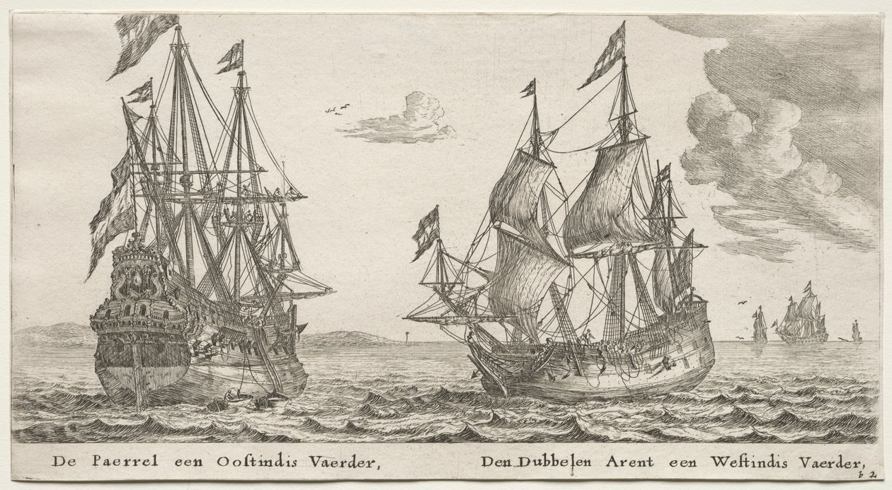 Verschiedene Schiffe und Ansichten von Amsterdam, Teil II: Die Perle und Ostindienfahrer, Der Doppeladler, ein Westindienfahrer von Clement de Jonghe