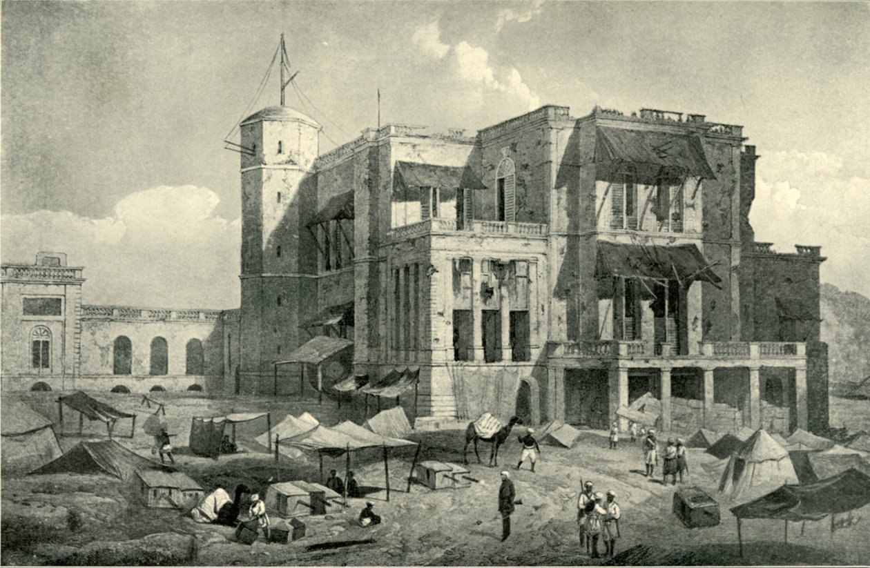Vorderansicht der Residenz, Lucknow, nach der Entlastung, ca. 1858, 1901 von Clifford Henry Mecham