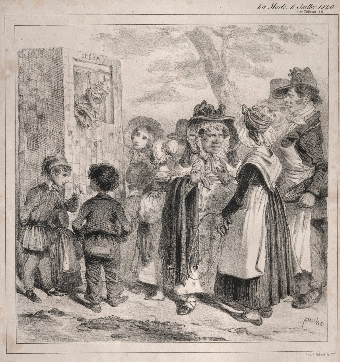 Sehen Sie, meine Liebe! Es ist die Polizei, die diese Kasperle spielen lässt, um abzulenken..., 1840 von Clémente Pruche
