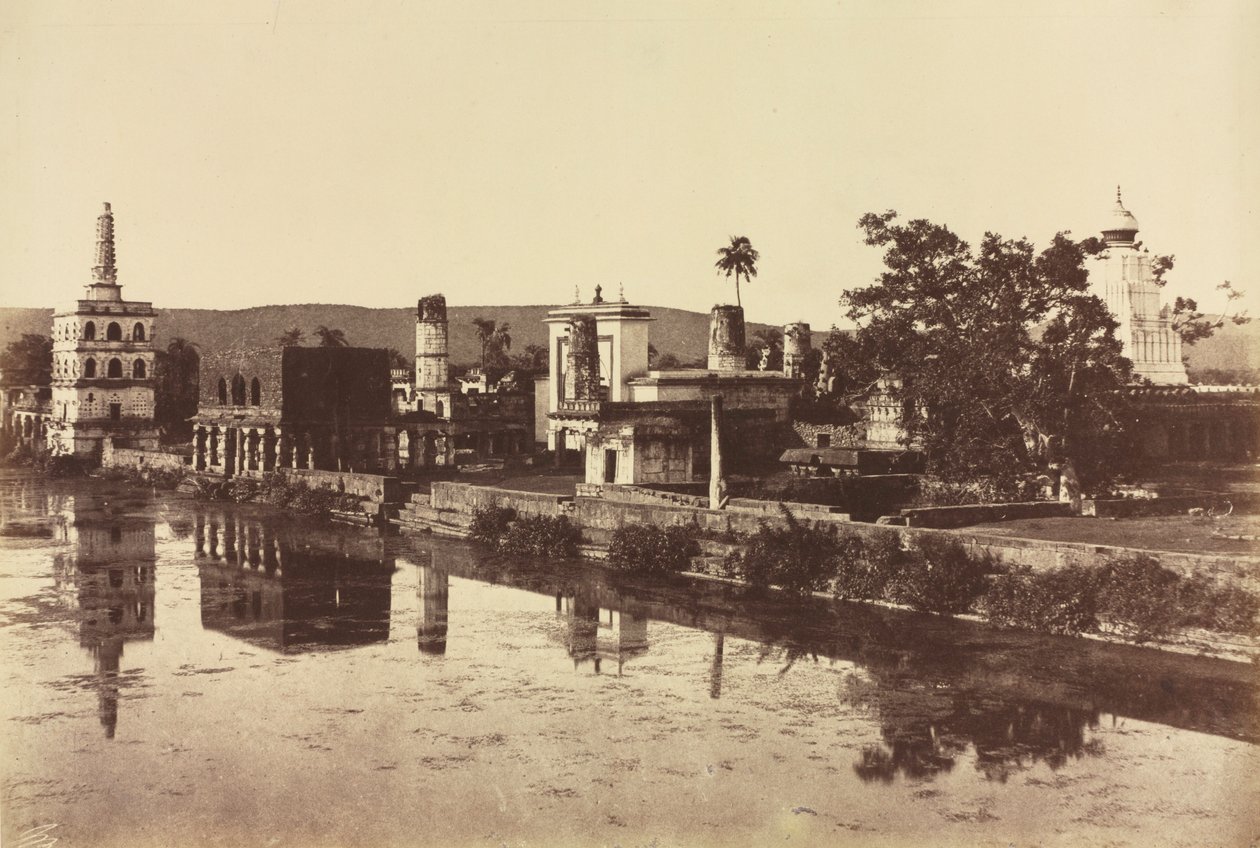 Tank und Tempel in Bunshunkuree, um 1857 von Col. Thomas Biggs