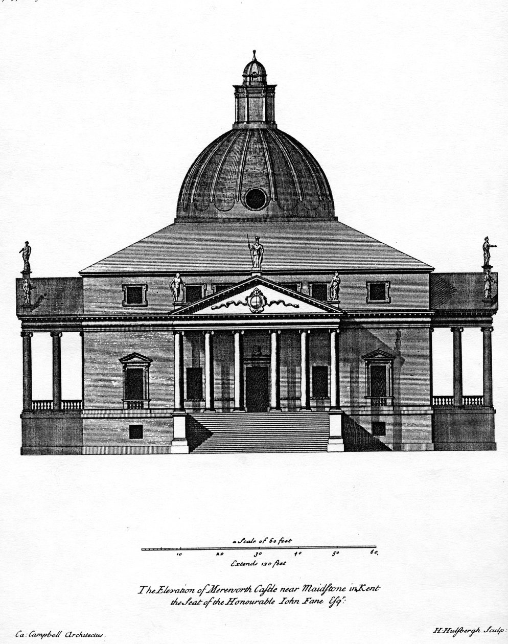 Ansicht von Mereworth Castle, graviert von H. Hulsbergh, ca. 1722-24 von Colen Campbell