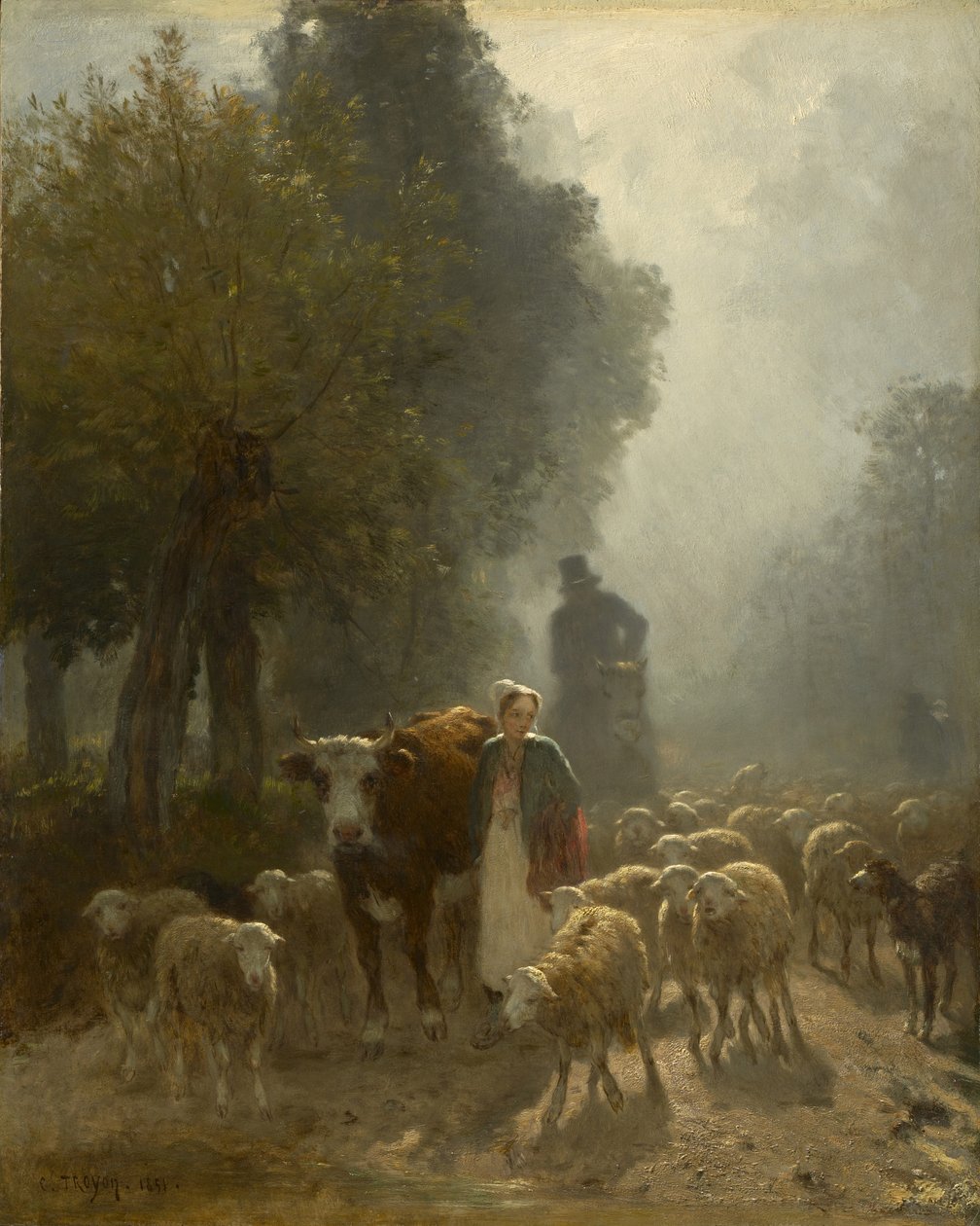Zum Markt an einem nebligen Morgen, 1851 von Constant Emile Troyon