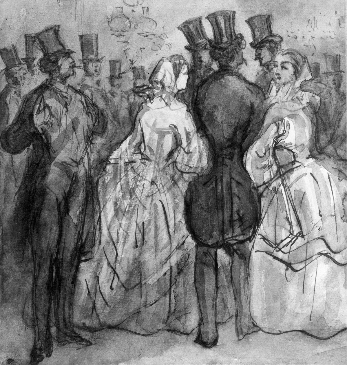 Im Theater (Au foyer du théâtre; Damen und Herren) von Constantin Guys