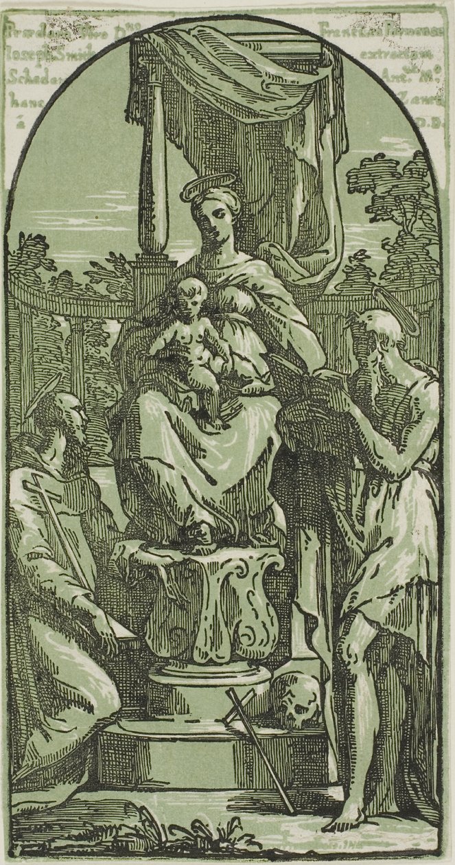 Madonna mit Kind auf dem Thron, St. Hieronymus und St. Franziskus von Conte Antonio Maria Zanetti the Elder
