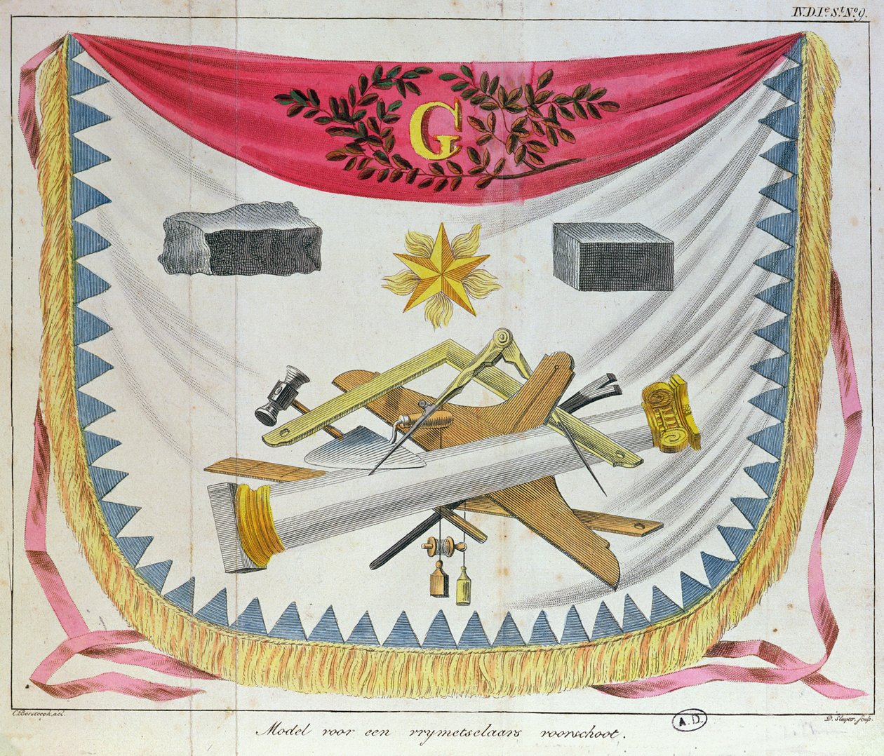 Eine Freimaurerschürze, 1826 von Cornelis Borsteegh