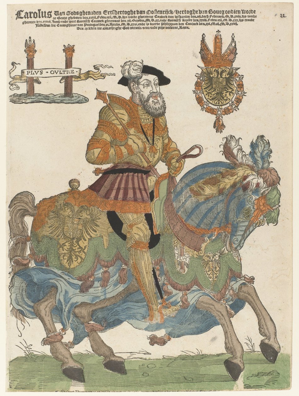 Porträt von Karl V. zu Pferd von Cornelis Anthonisz. (manner of)