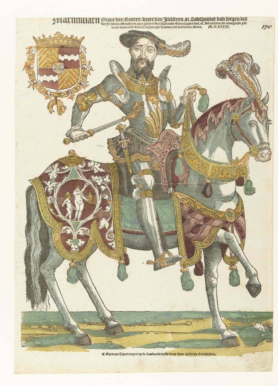 Porträt von Maximiliaan van Buren zu Pferd von Cornelis Anthonisz. (manner of)