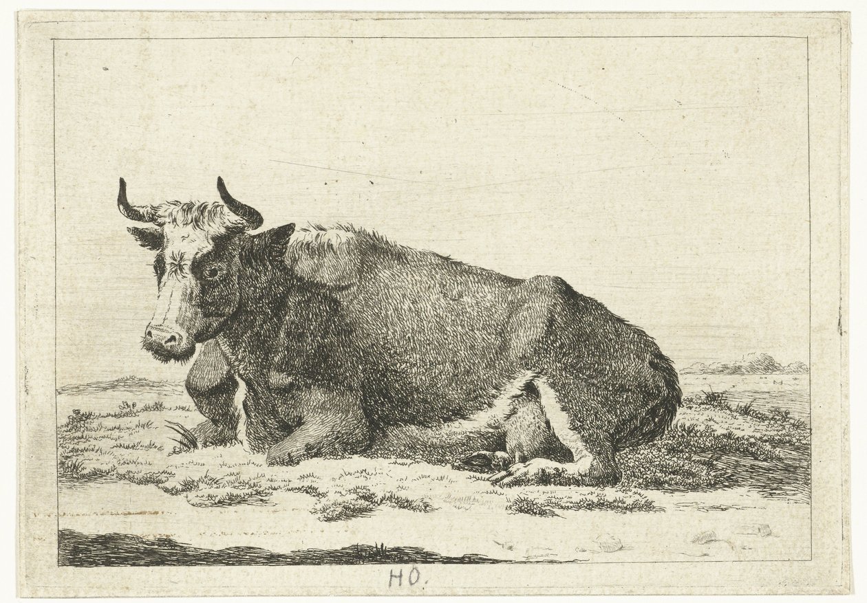 Landschaft mit liegender Kuh mit Hörnern von Cornelis  Bisschop