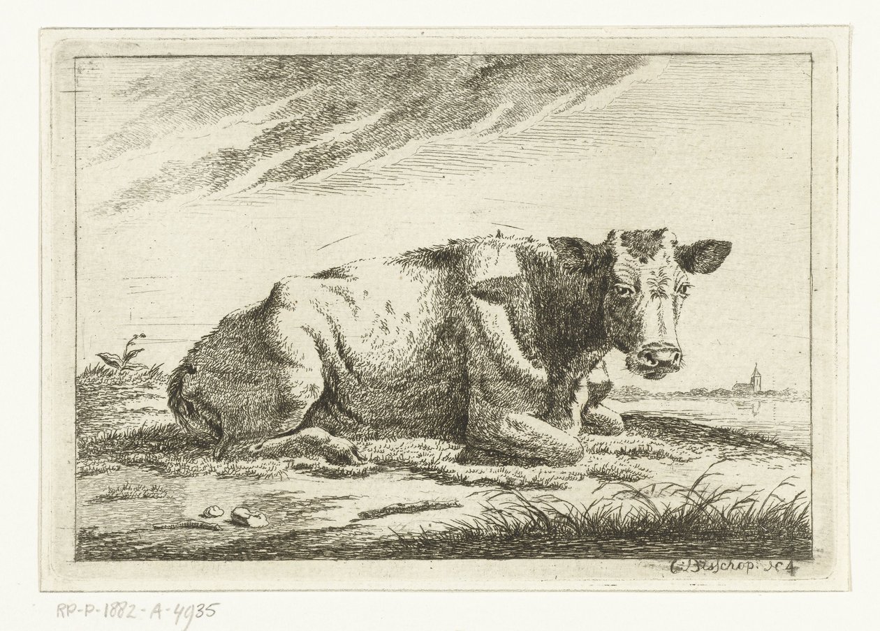 Landschaft mit liegender kuh ohne hörner von Cornelis  Bisschop