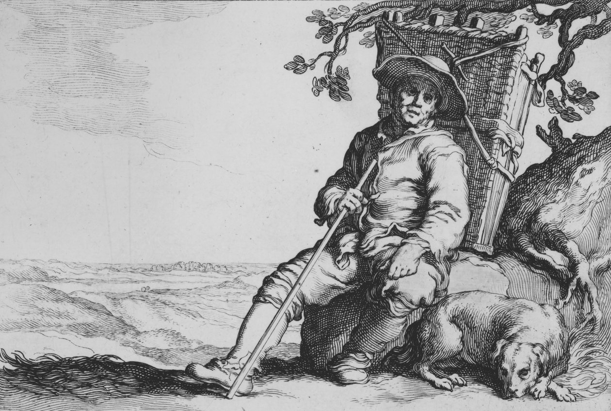 Reisender mit Hund, aus der Serie Sechzehn Bauernmotive von Cornelis Bloemaert