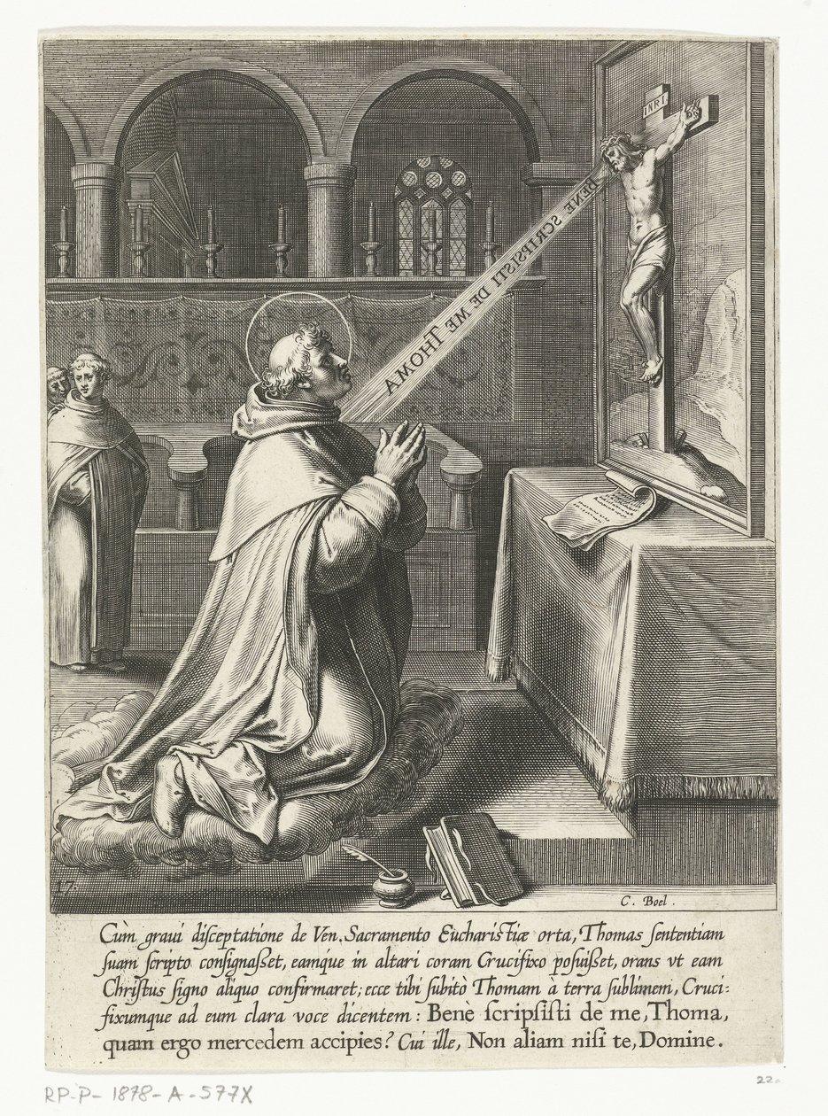 Heiliger Thomas von Aquin im Gespräch mit einem Kruzifix (Das Leben des heiligen Thomas von Aquin) von Cornelis Boel