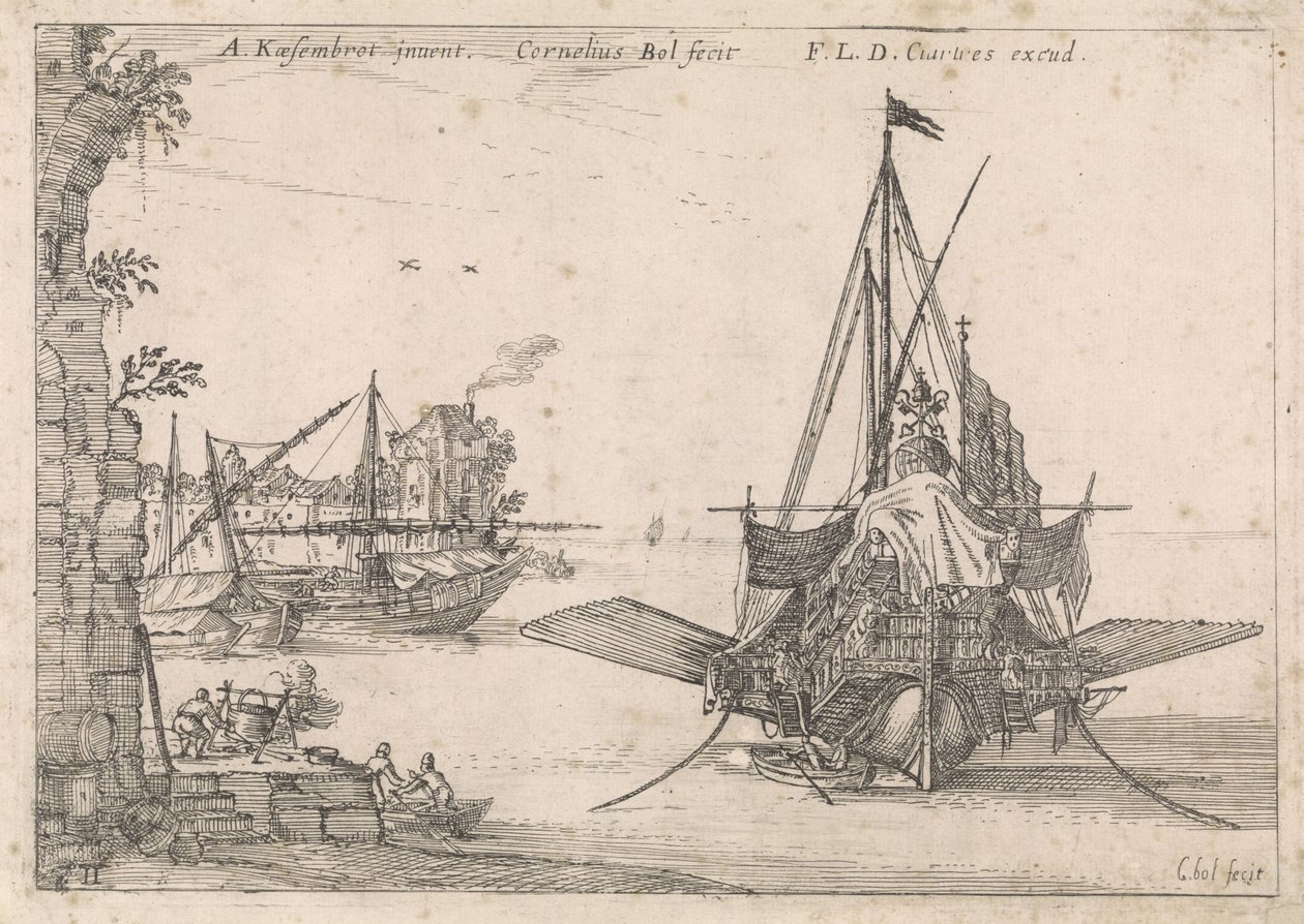 Galeere liegt vor Anker in einer Bucht von Cornelis Bol