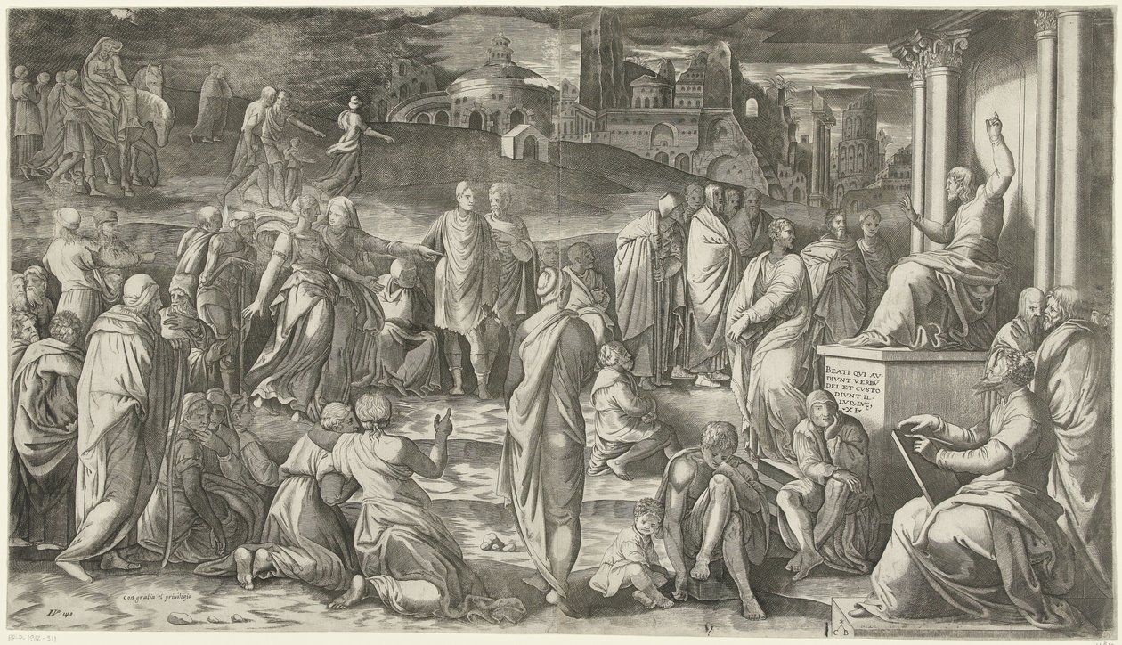 Christus predigt vor dem Volk von Cornelis Bos
