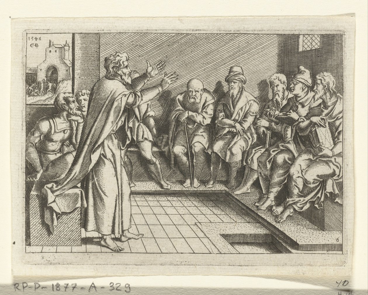 Paulus predigt in der Synagoge von Cornelis Bos