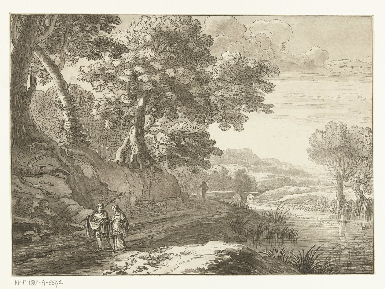 Italianisierende Landschaft mit drei Wanderern von Cornelis Brouwer