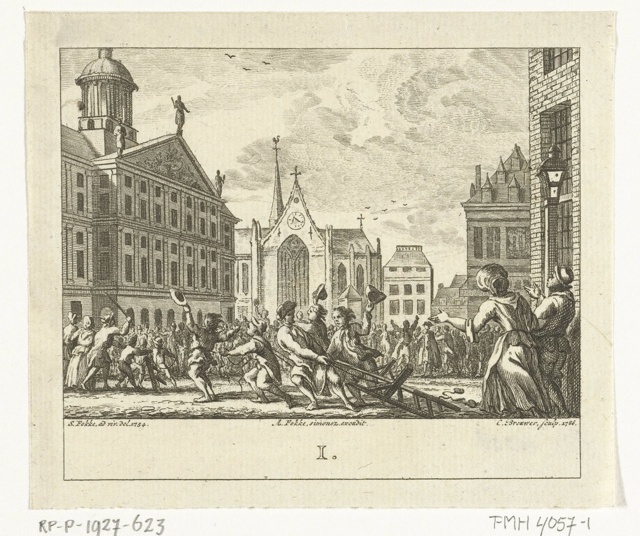 Aufstand bei der Beerdigung von Daniël Raap auf dem Dam in Amsterdam im Jahr 1754 von Cornelis Brouwer