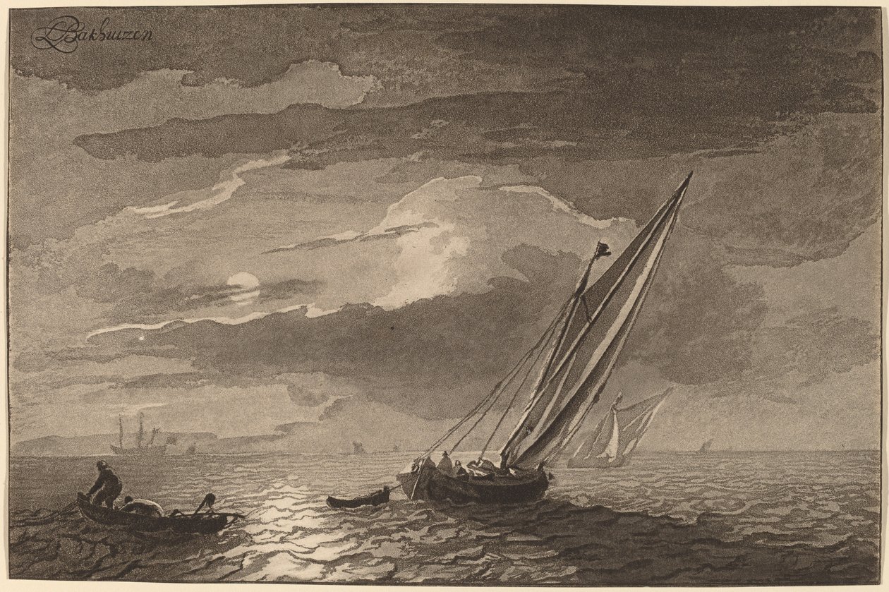 Meereslandschaft mit Vollmond, 1779, veröffentlicht 1781 von Cornelis Brouwer