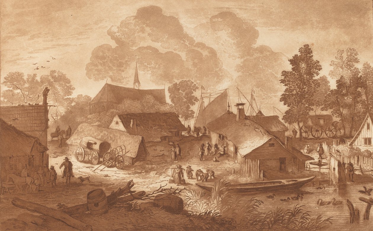 Dorf mit Teich, ca. 1782 von Cornelis Brouwer