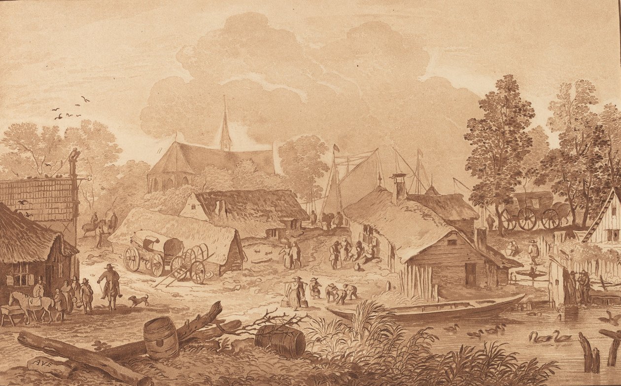 Dorf mit Teich von Cornelis Brouwer