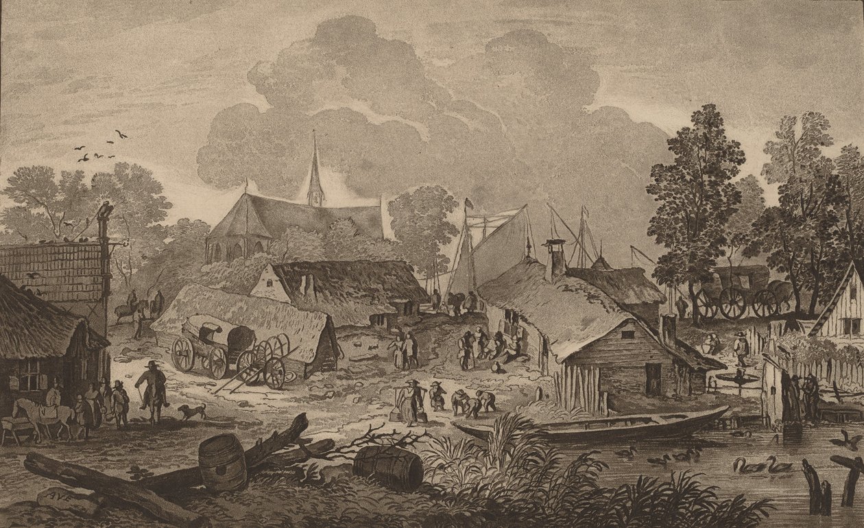Dorf mit Teich, ca. 1782 von Cornelis Brouwer