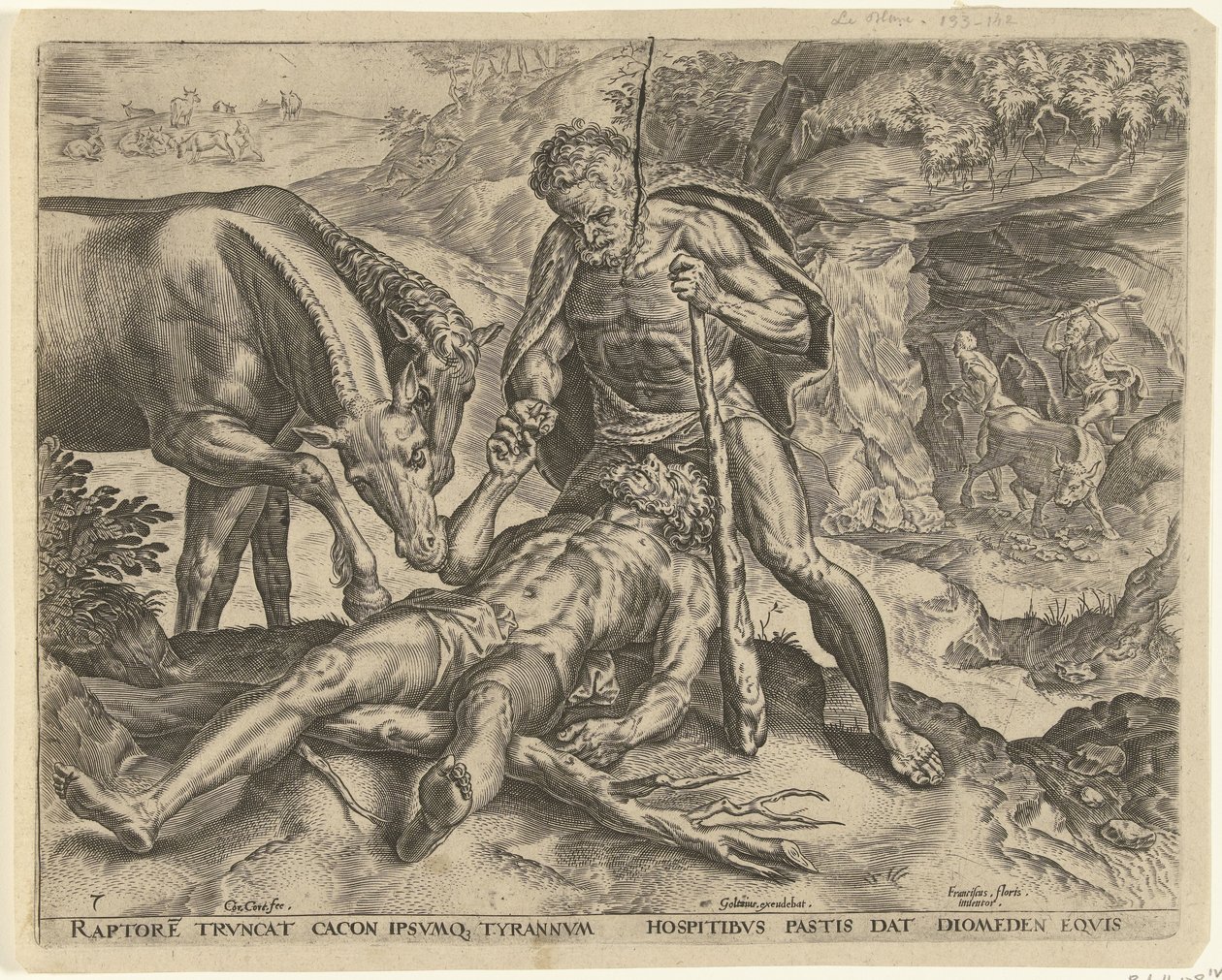 Herkules führt Diomedes zu seinen Pferden (Werke des Herkules) von Cornelis Cort