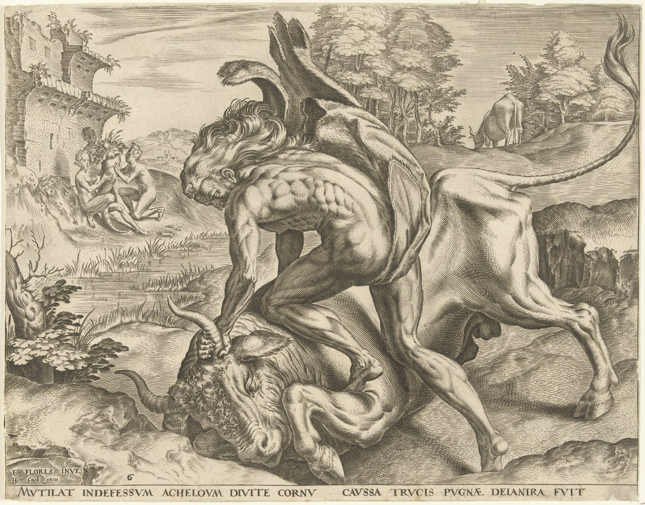 Herkules ringt mit Acheloüs von Cornelis Cort