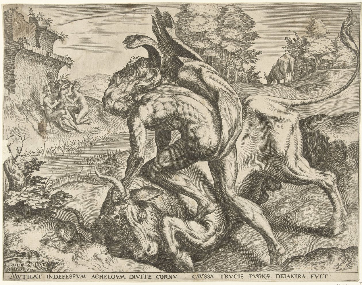 Herkules ringt mit Acheloüs von Cornelis Cort