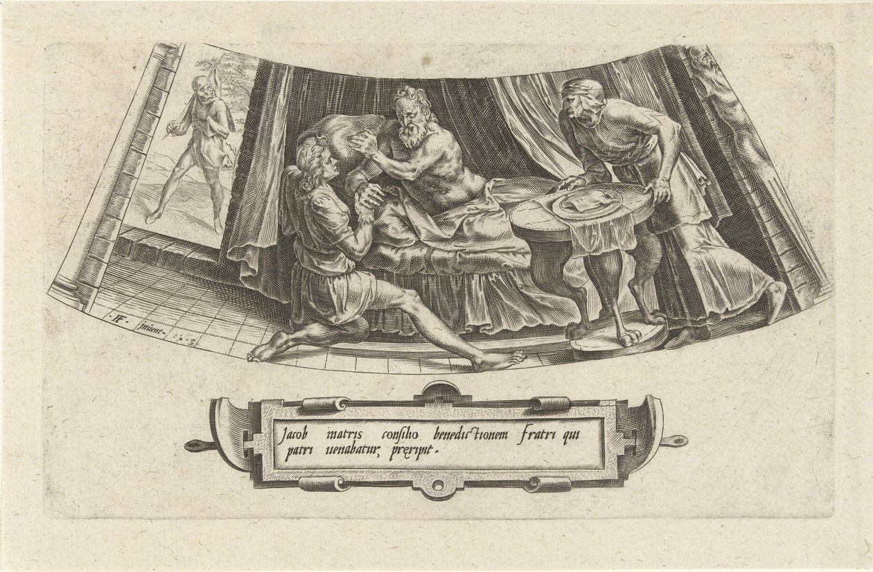 Jakob erhält den väterlichen Segen von Isaak (Die Geschichte von Jakob) von Cornelis Cort